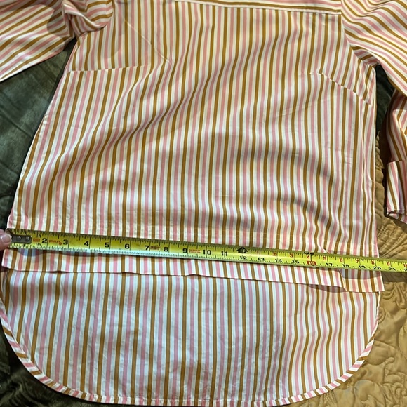 SALE! J Crew NWT Sz 2 Women's Funnel-Neck Drop Hem Striped Pink Brown White Top - Picture 15 of 17